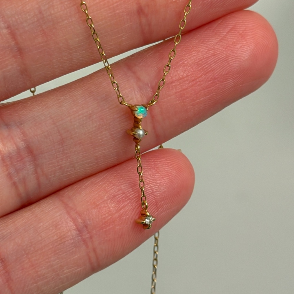 RARE Catbird Spring Fairy Opal Gold Necklace with Diamond Accent Lariat - Picture 8 of 13